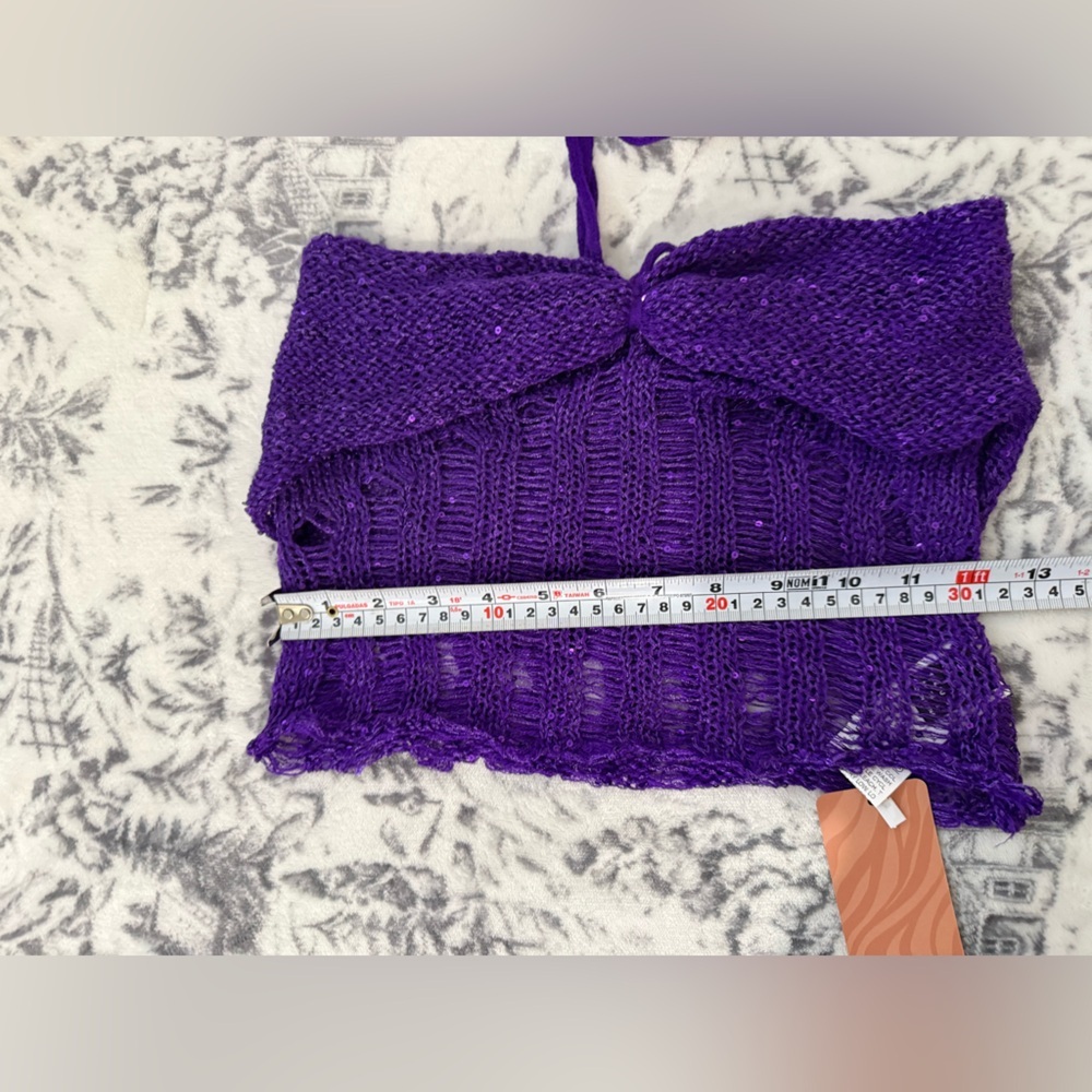 Fairy core 3PC Purple Crochet Set M Festival W Y2K Distressed Crop Top Skirt - Picture 10 of 13